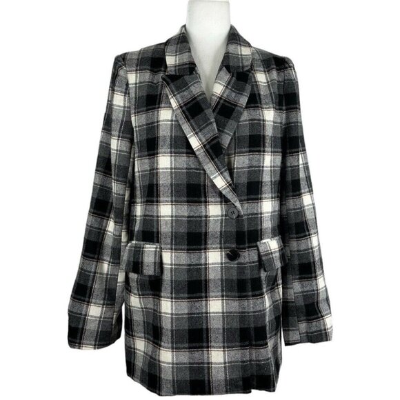 VICI x Fate Women's NWT Black Plaid Wool Preppy Two Button Career Blazer Med/C41 - Picture 1 of 10